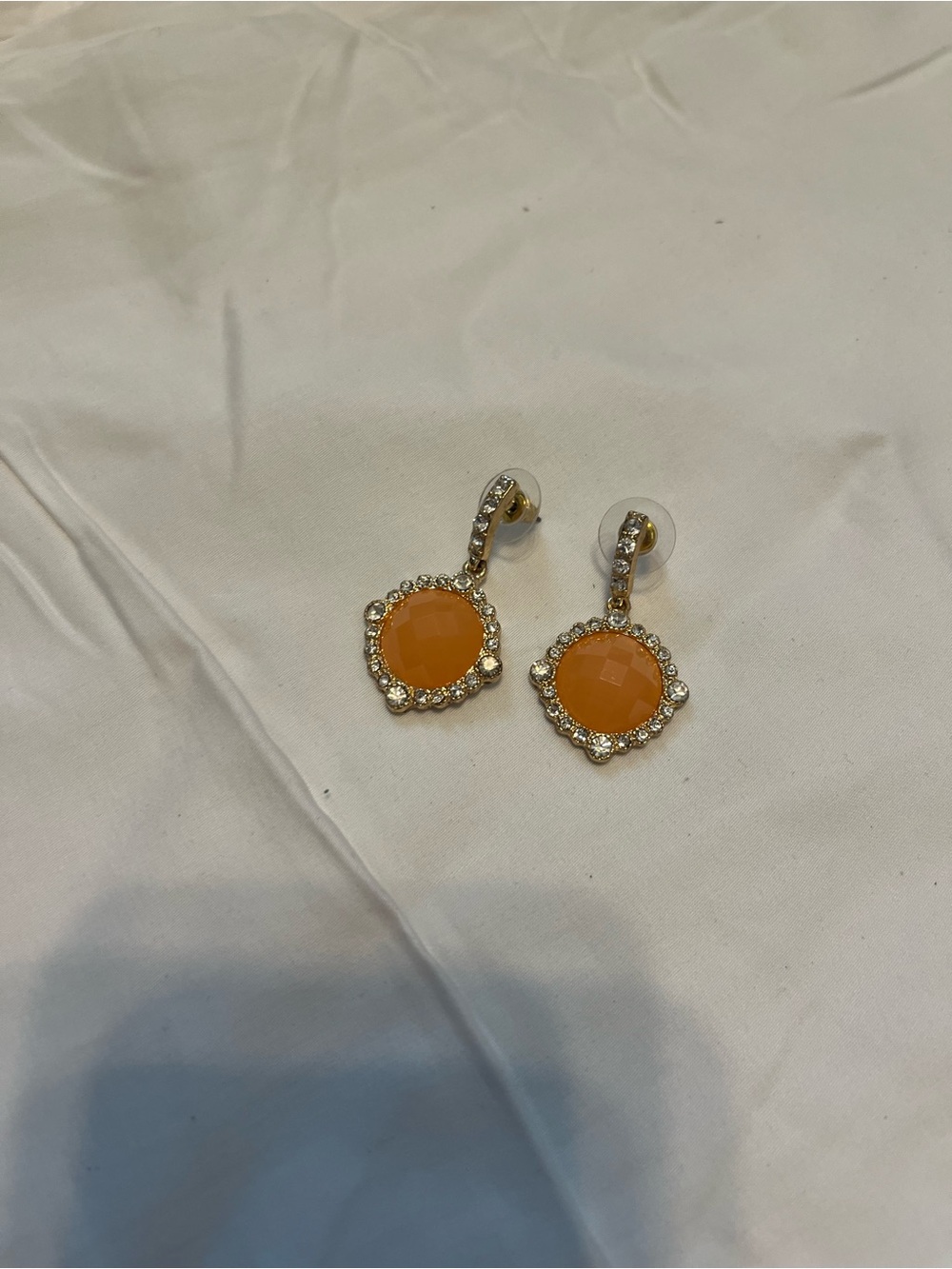 Gold-Tone Orange Drop Earrings with Crystal Halo